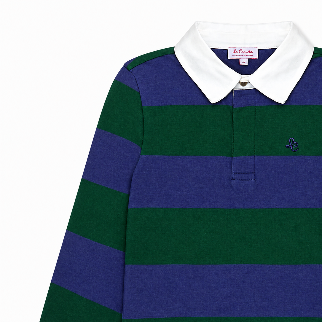 Tijo Long Sleeve Rugby T-shirt | Green Stripe