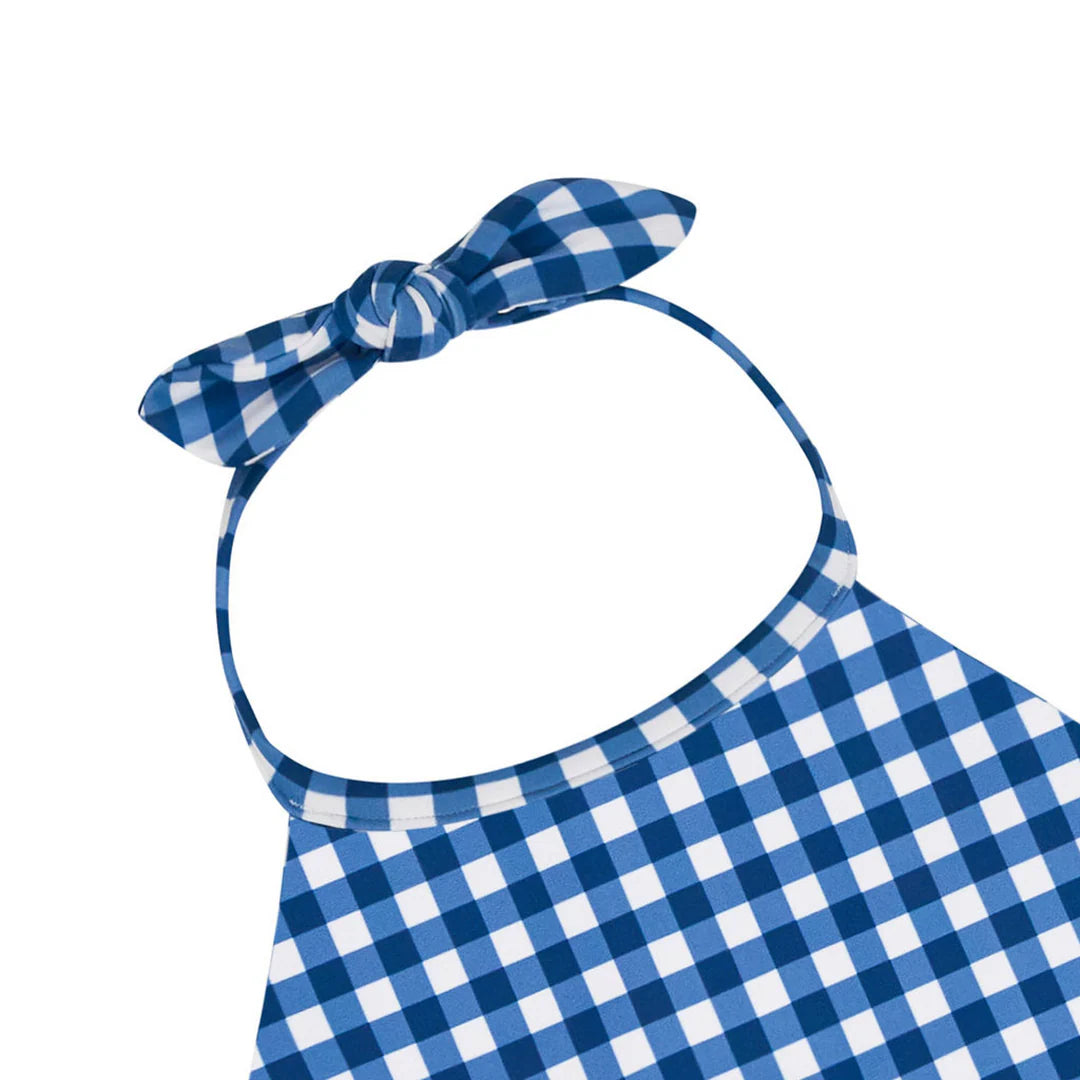 Navy Ruffle Halter One Piece | Picnic Gingham