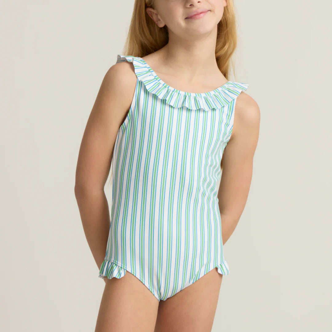 Ruffle Collar One Piece | Tamarin Stripe