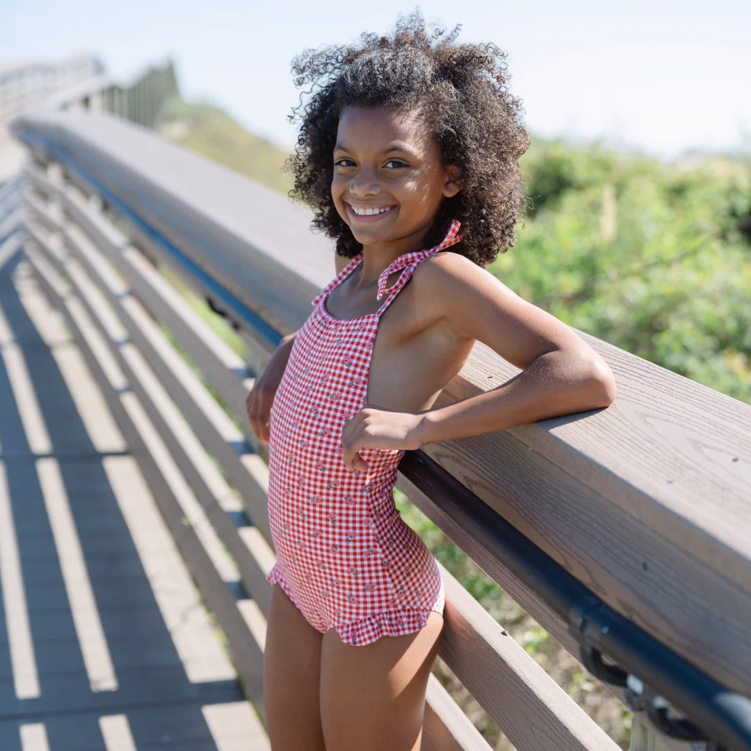 Front Tie Strap Halter | Cranberry Gingham