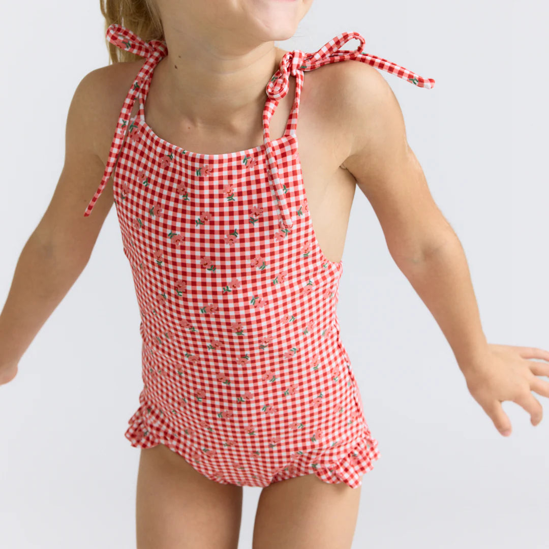 Front Tie Strap Halter | Cranberry Gingham