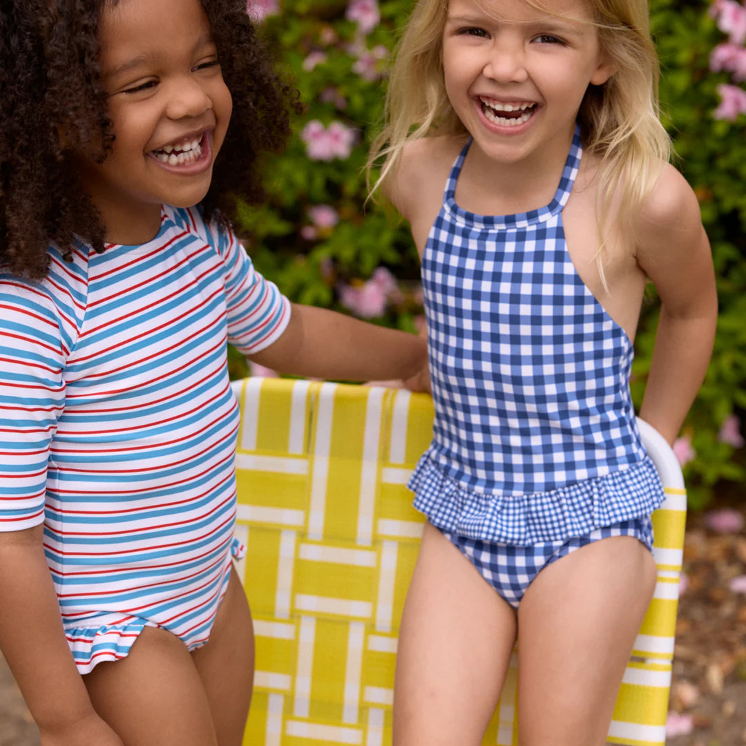 Navy Ruffle Halter One Piece | Picnic Gingham