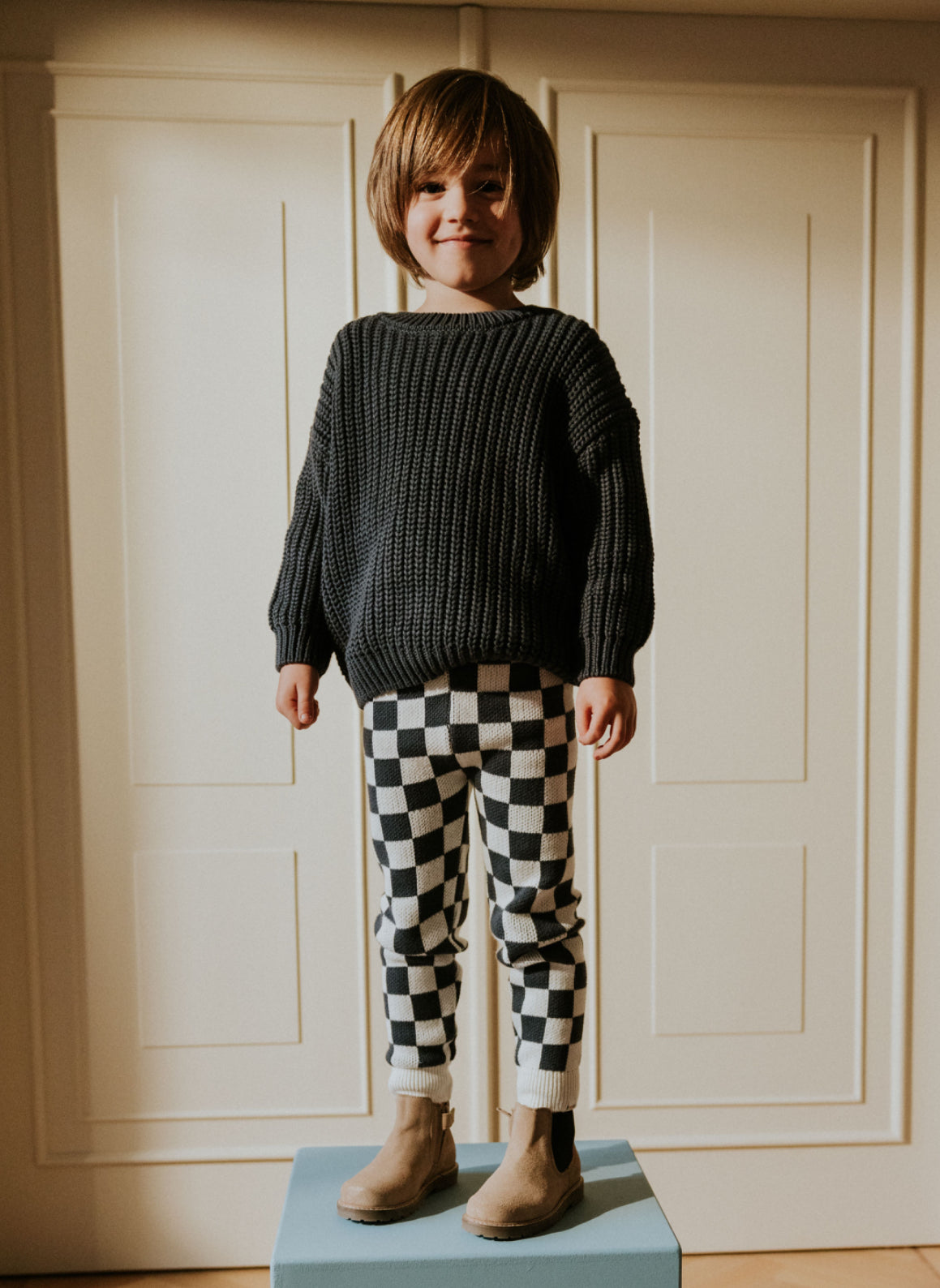 Checkered Knitted Leggings | Charcoal