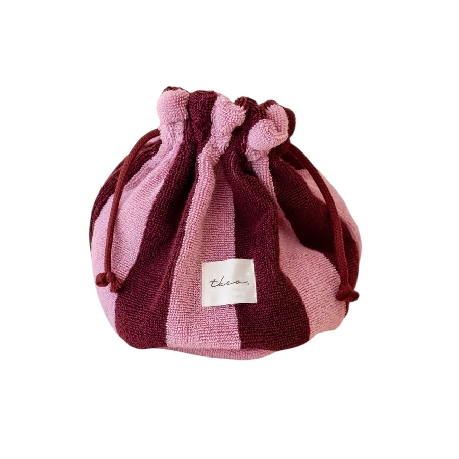 Terry Cotton Wash Bag | Burgandy Stripe