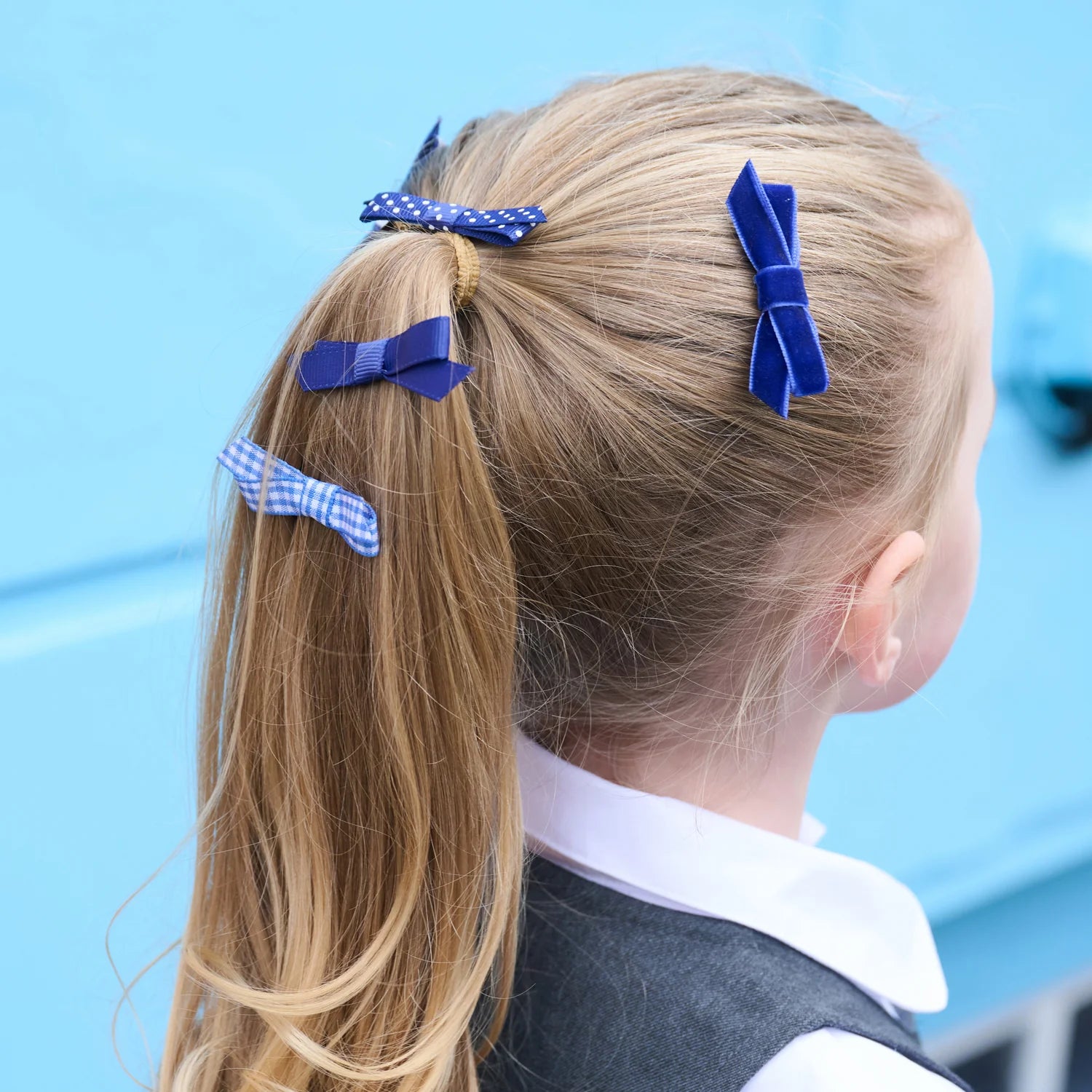 School Bow Clip Set | Blue