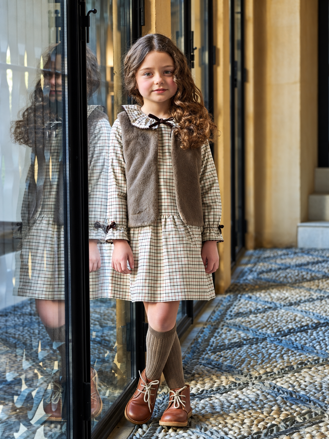 Tessa Drop Waist Dress | Caramel Check