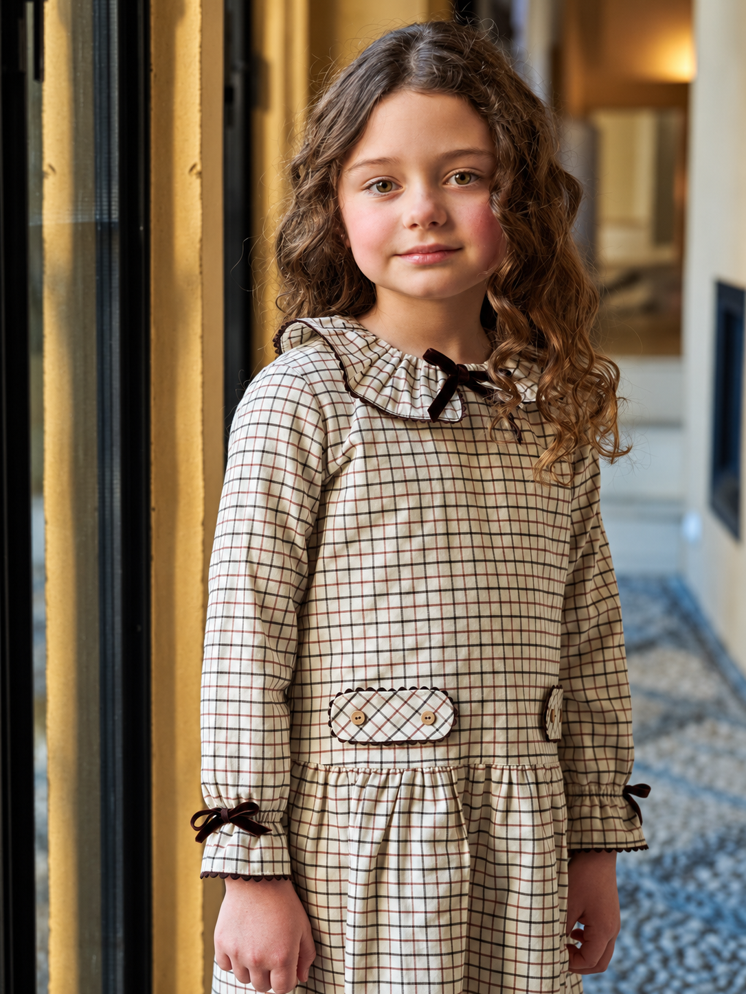 Tessa Drop Waist Dress | Caramel Check