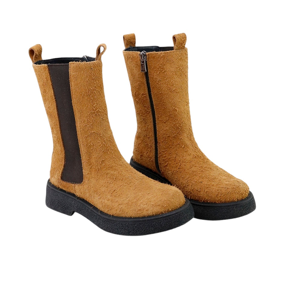 Elastic Leather Boots | Brown