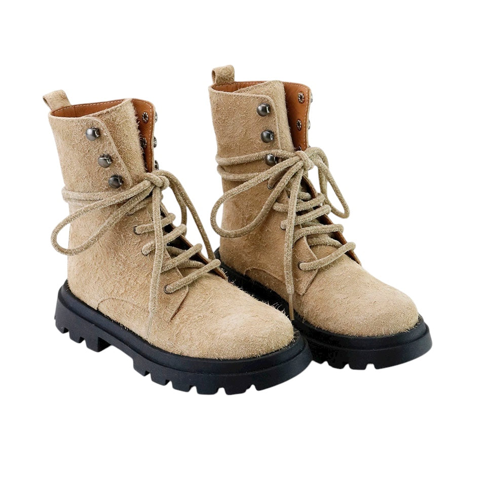 Leather Military Boots | Beige