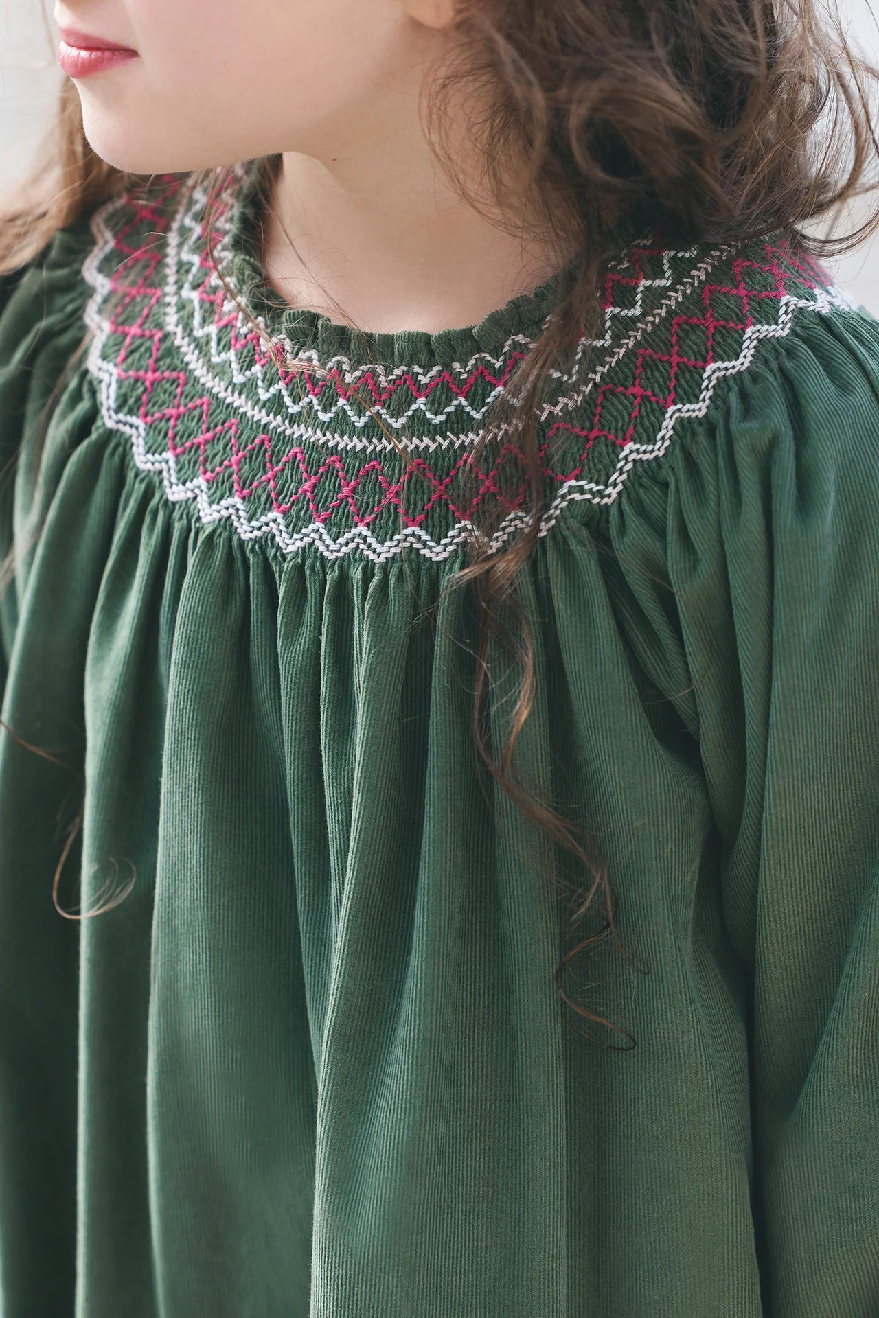 Smocked Collar Dress | Grey Green Velvet