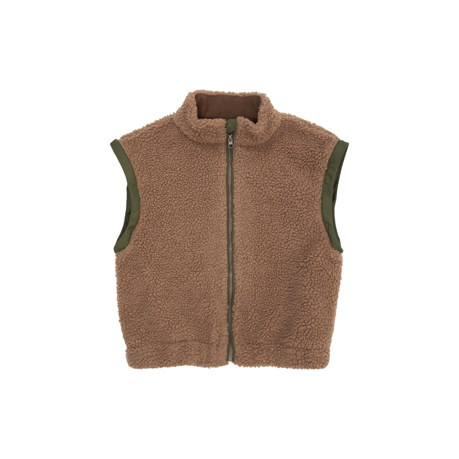 Teddy Removable Sleeves Jacket | Natural/Green