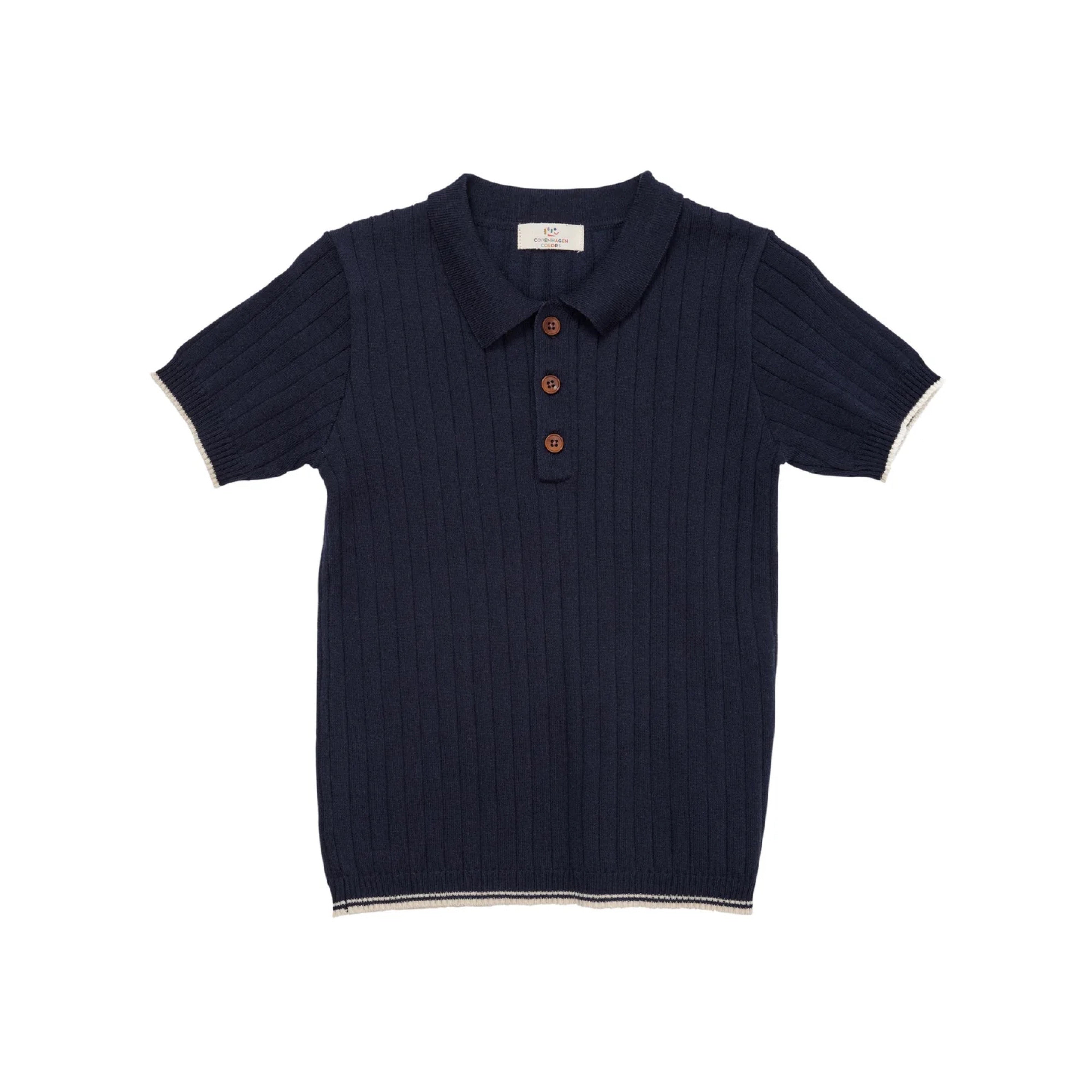 Rib Knitted Polo | Navy/Cream