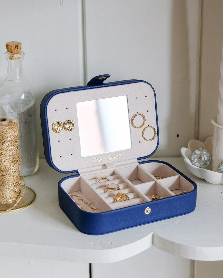 Brigitte Leather Travel Jewelry Box | Navy Blue