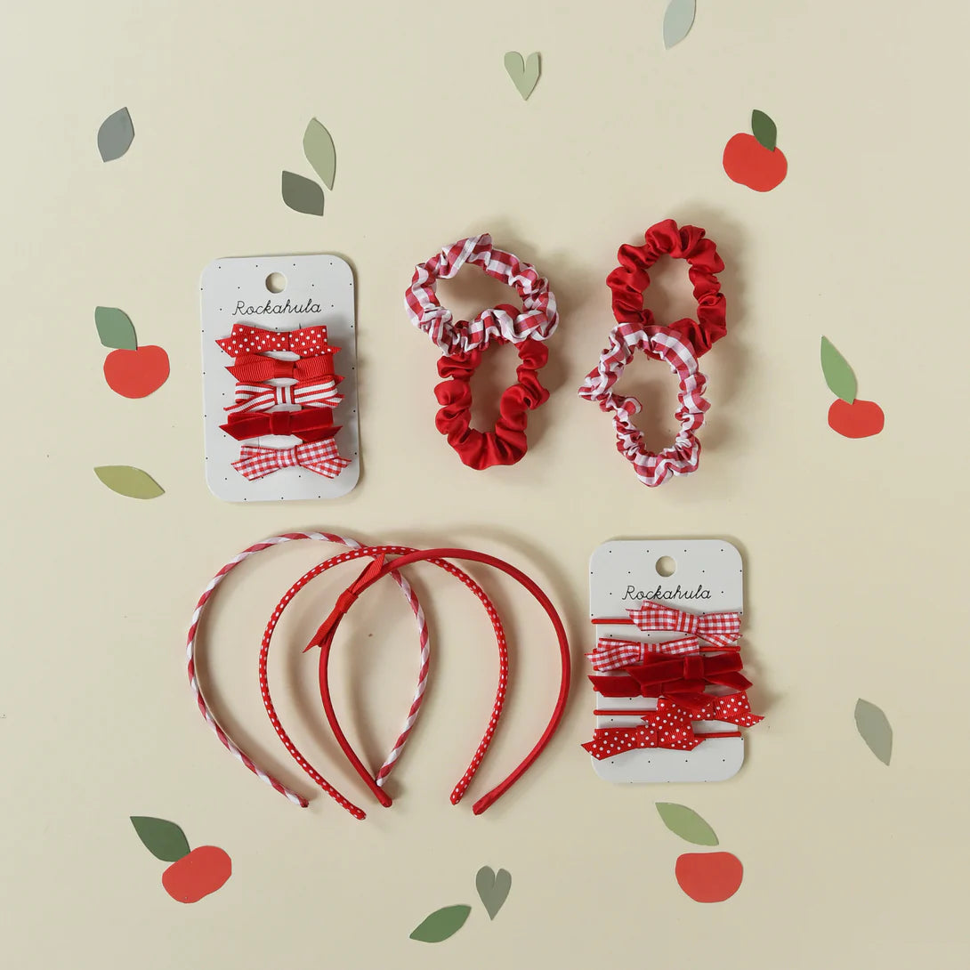 Check and Red Satin Scrunchie Set