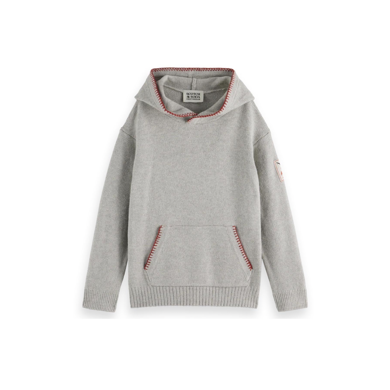 Embroidered Knitted Hoodie | Grey Melange