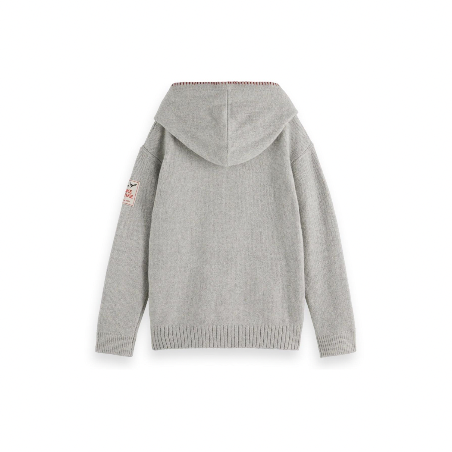 Embroidered Knitted Hoodie | Grey Melange