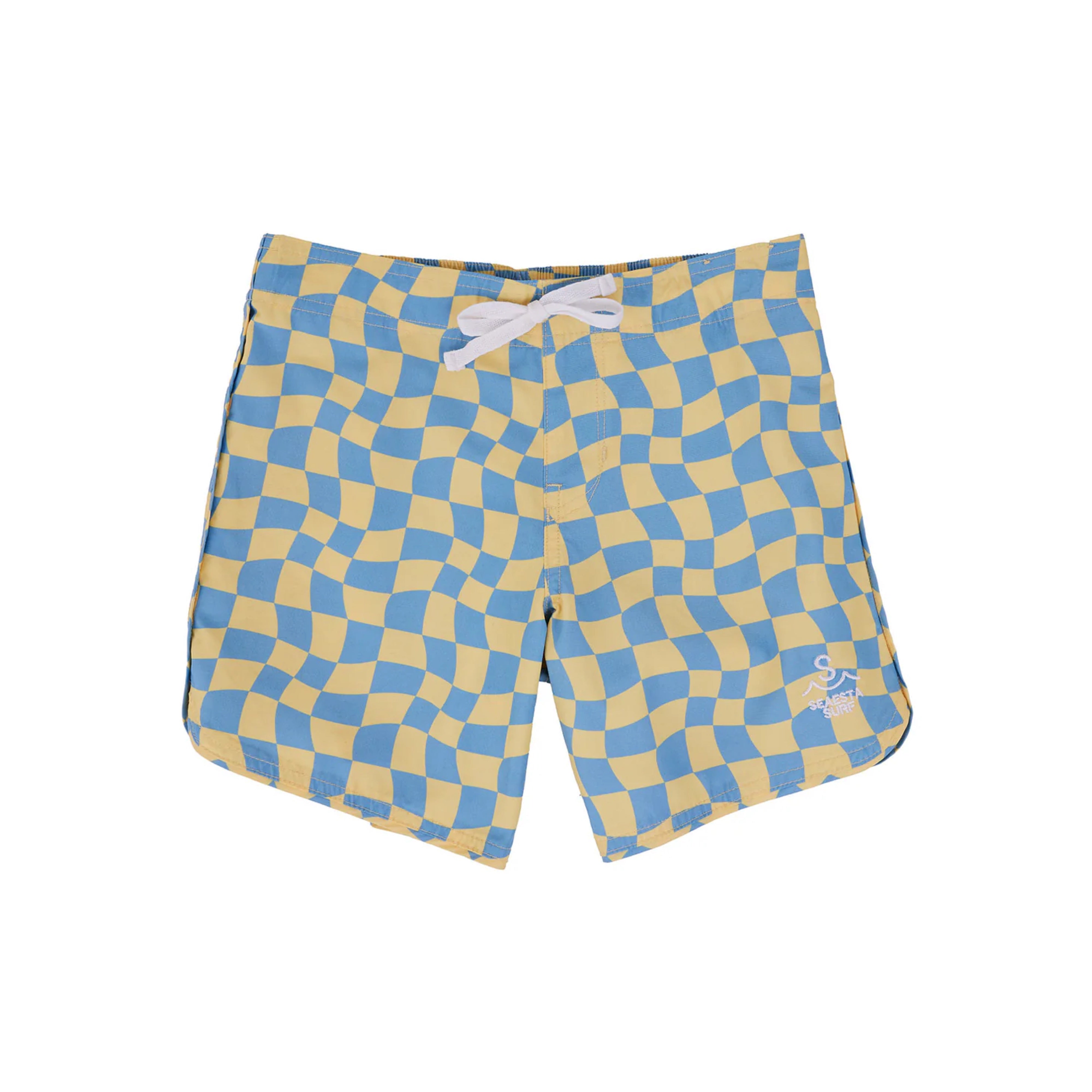 Wavy Checks Retro Flare Boardshort | Banana