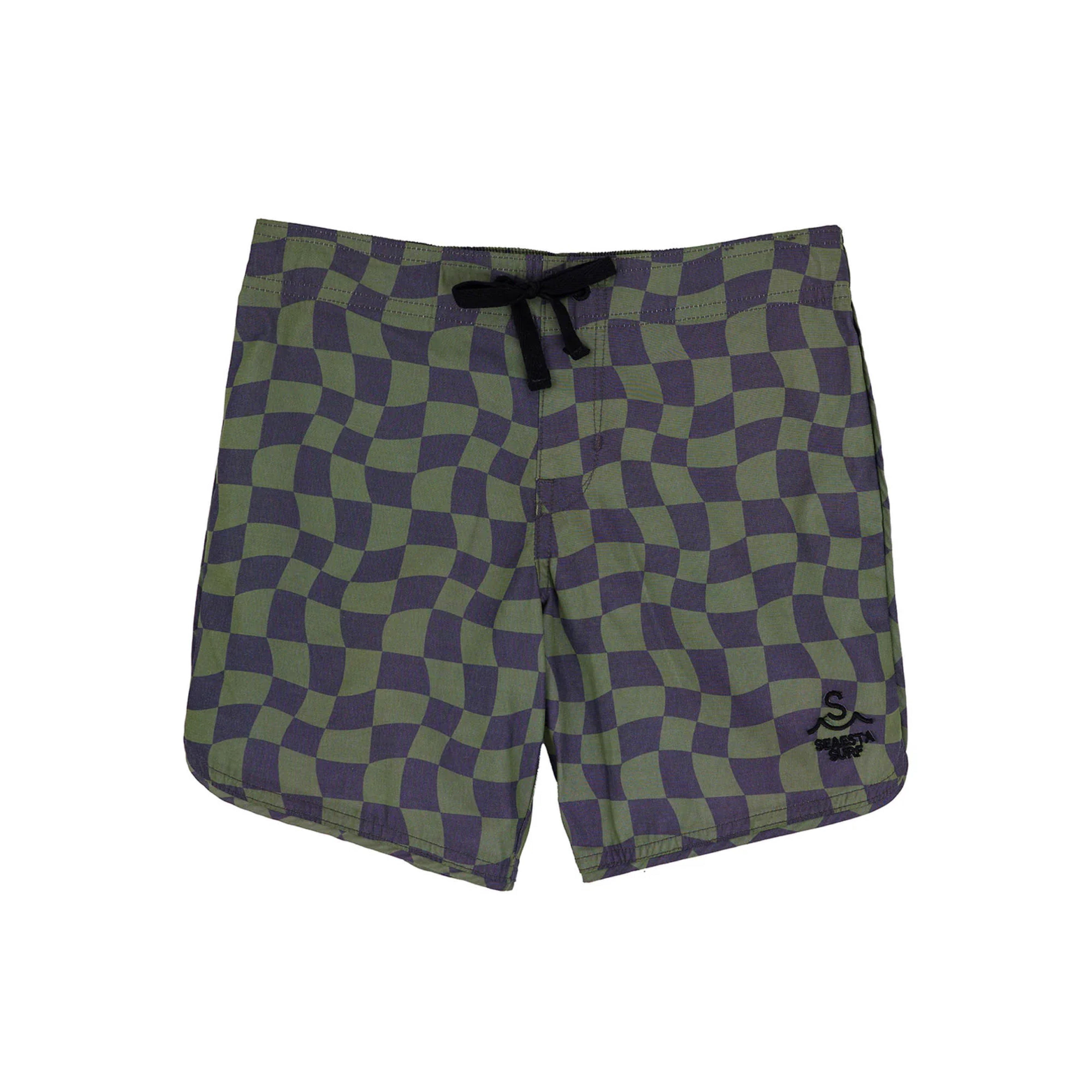 Wavy Checks Retro Flare Boardshort | Pine
