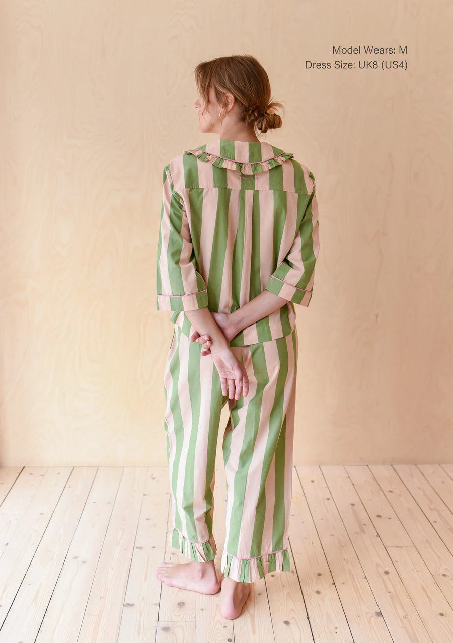 Cropped Cotton Pyjamas | Green Stripe