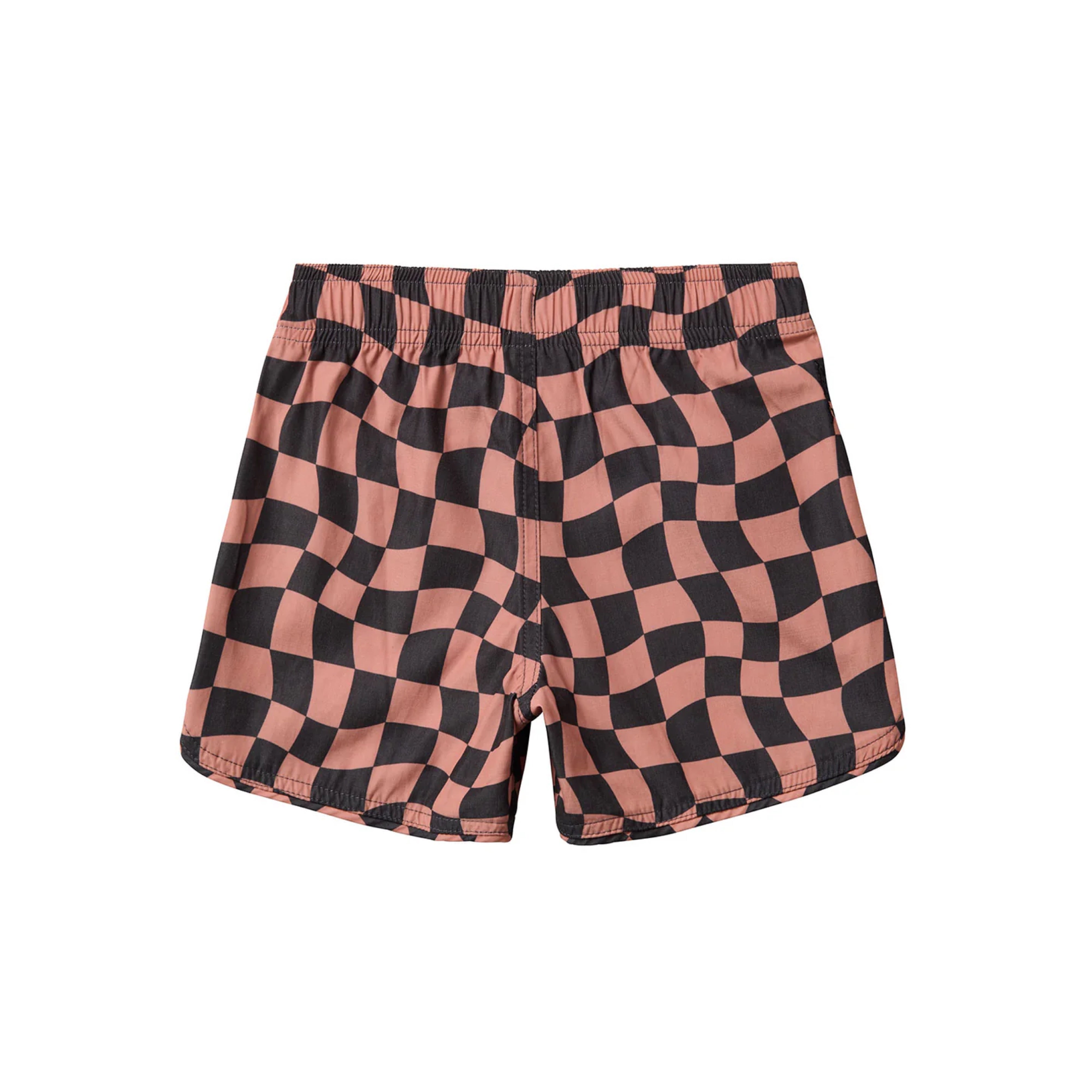 Wavy Checks Retro Flare Boardshort | Cocoa