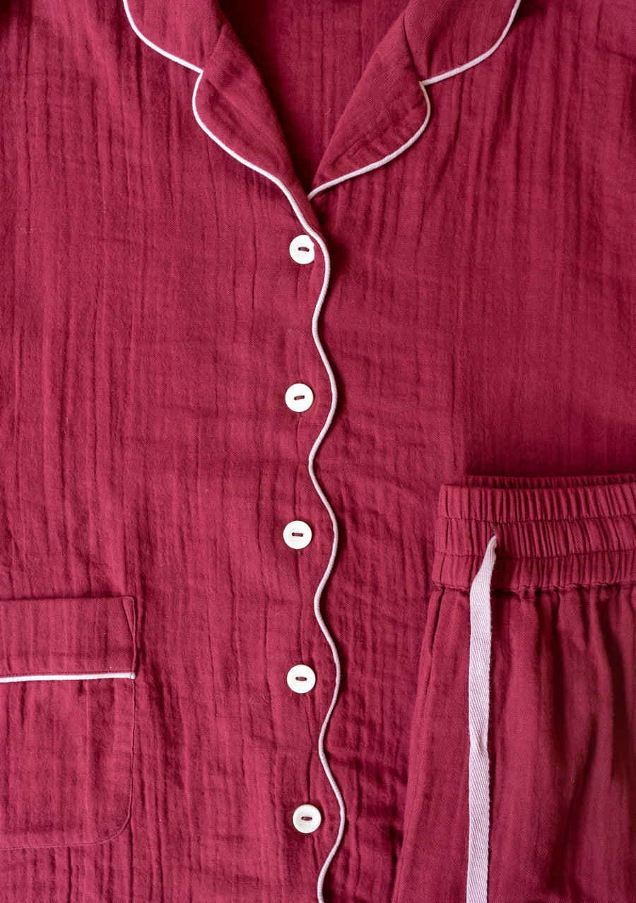 Long Cotton Pyjamas | Burgundy