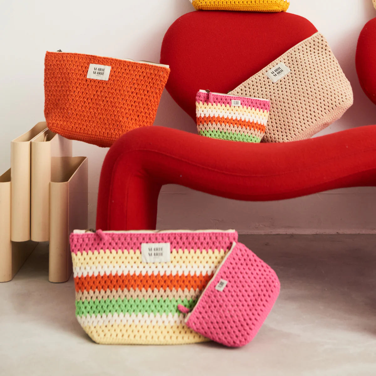 Striped Crochet Large Pouch