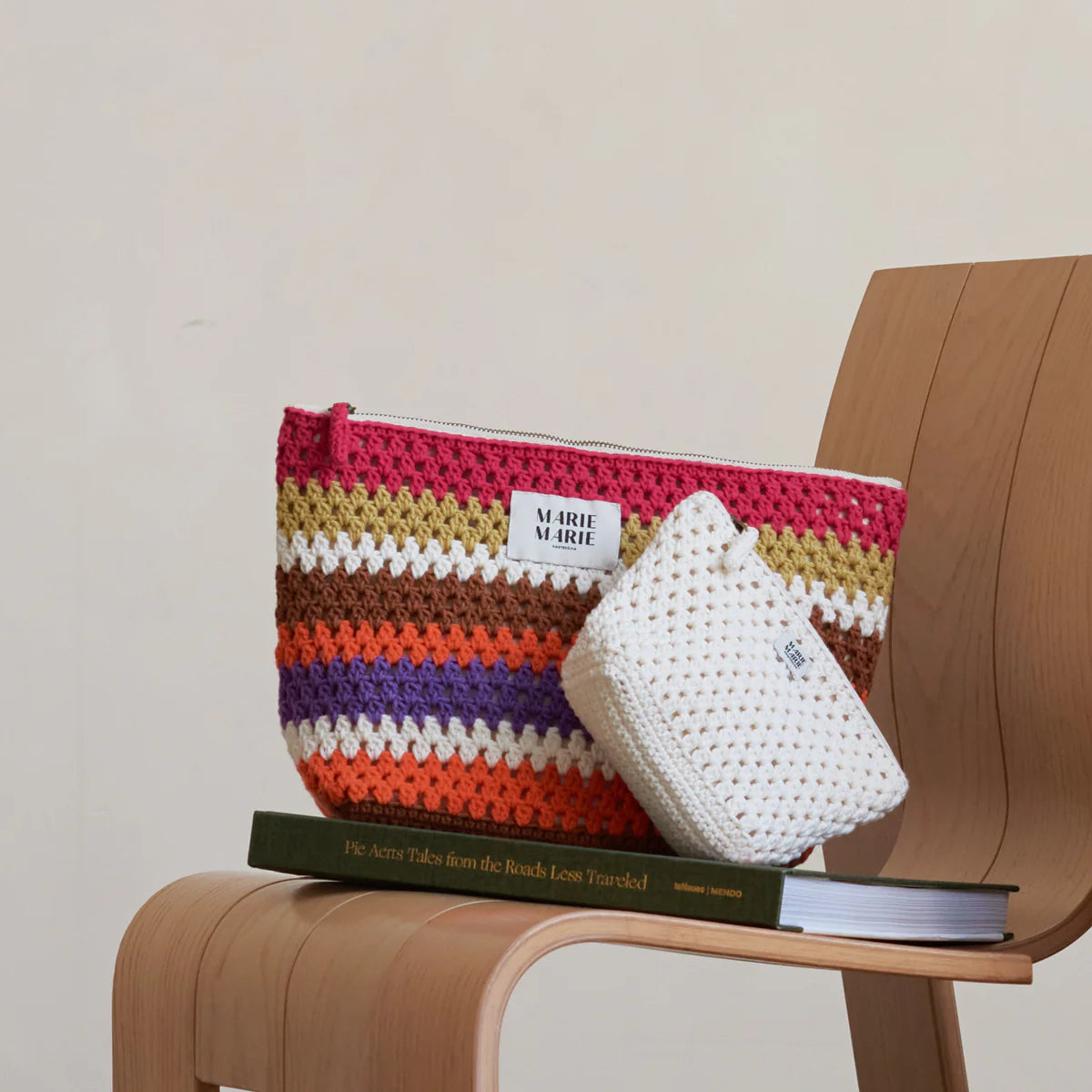 Striped Crochet Large Pouch