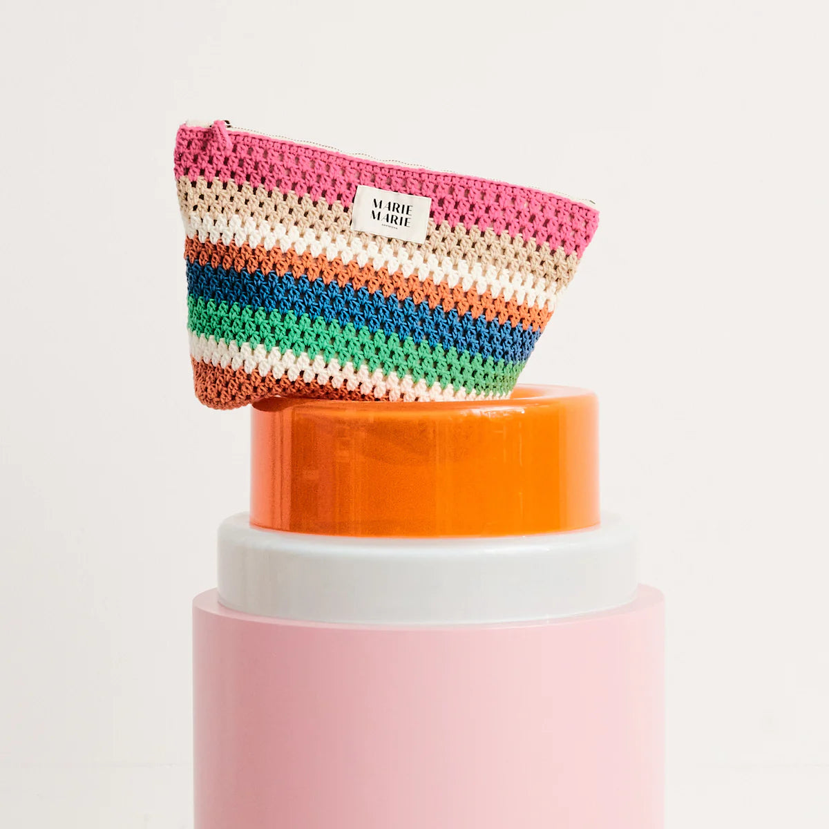 Striped Crochet Large Pouch