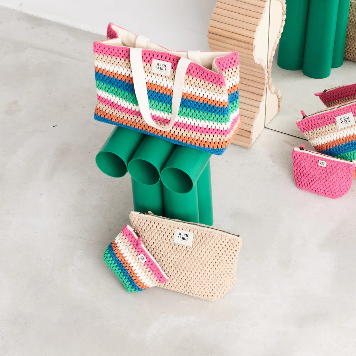 Striped Crochet Small Pouch