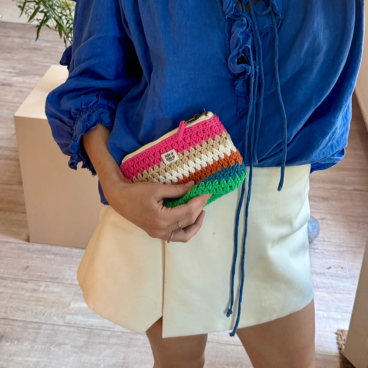 Striped Crochet Small Pouch