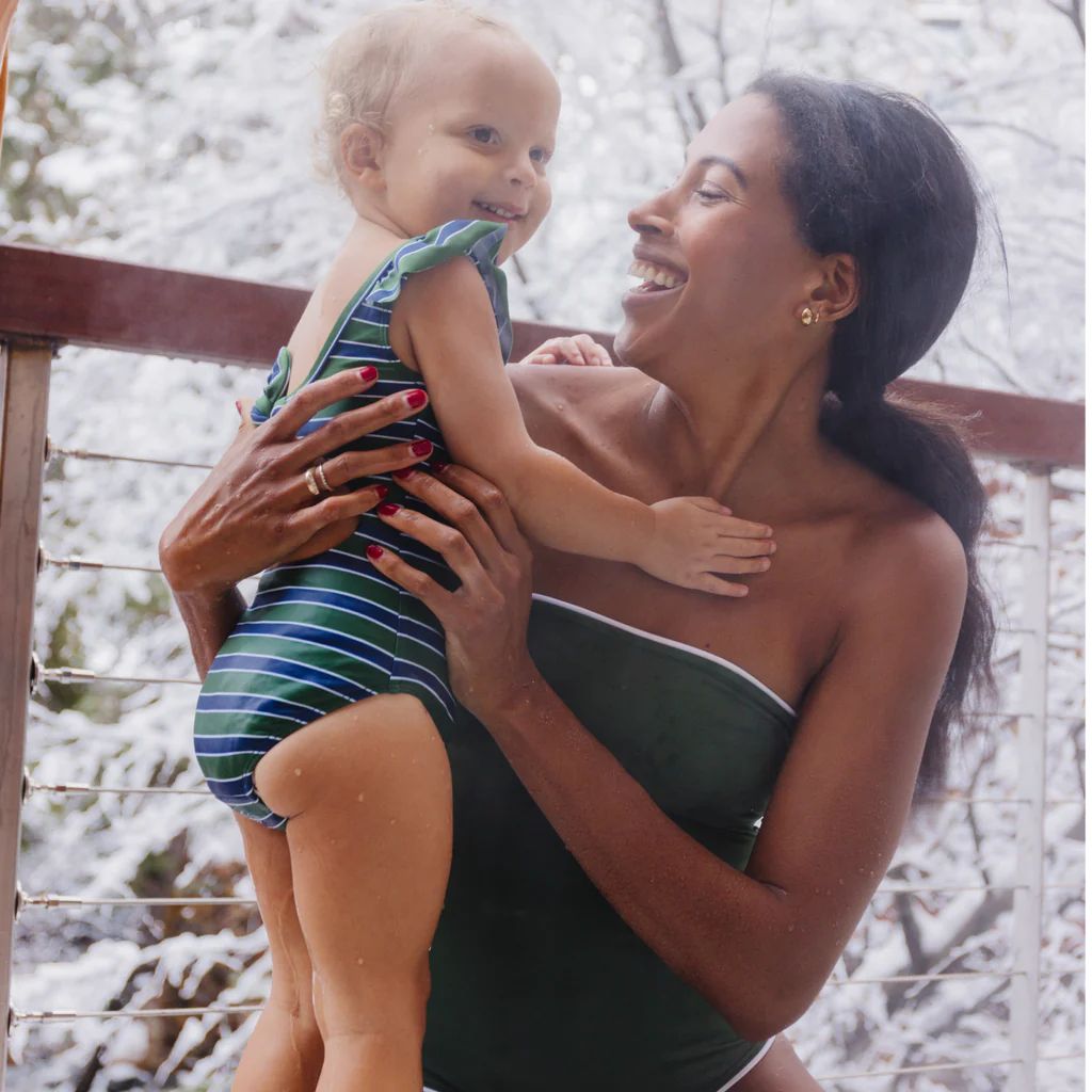 Stripe Ruffle Collar One Piece | Evergreen