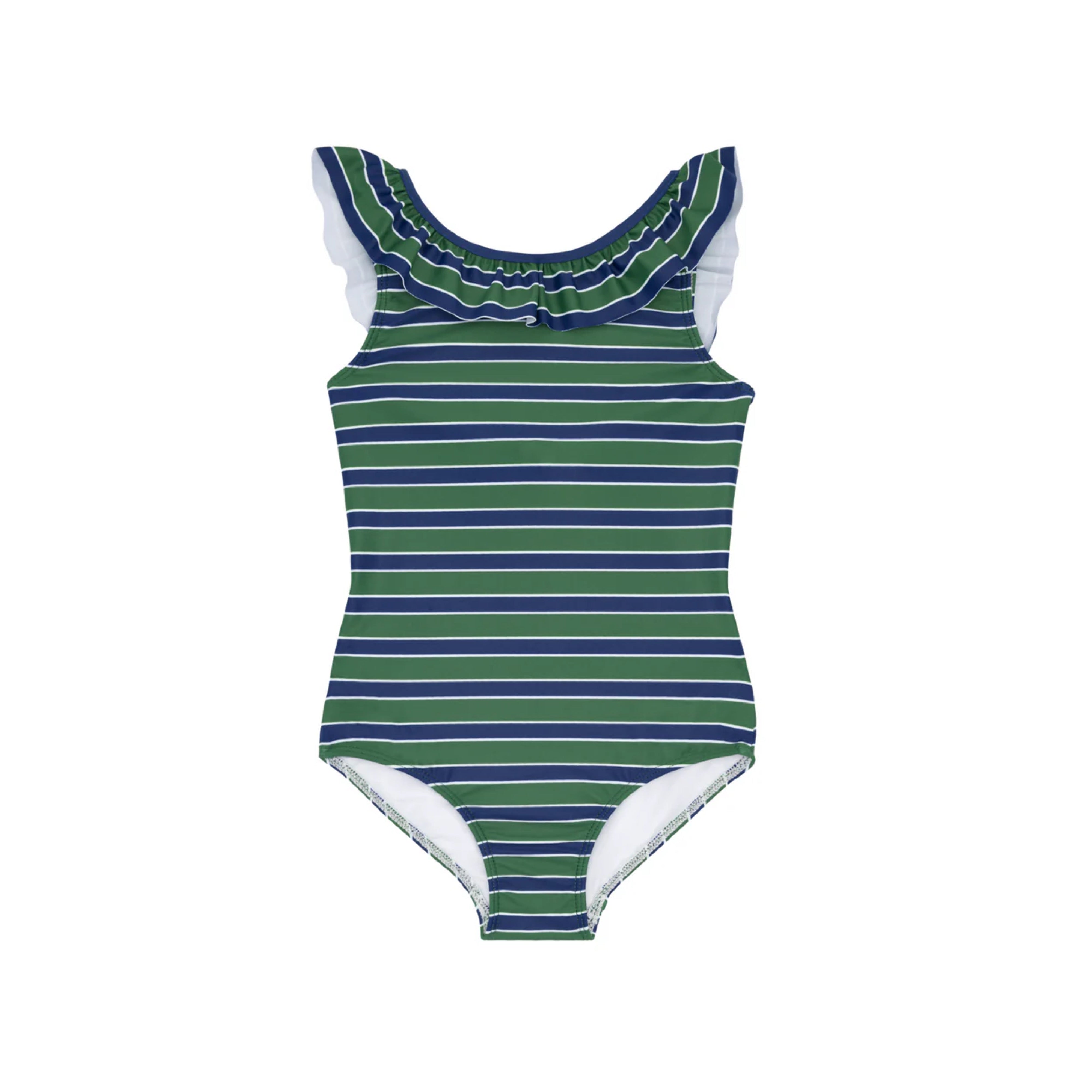 Stripe Ruffle Collar One Piece | Evergreen