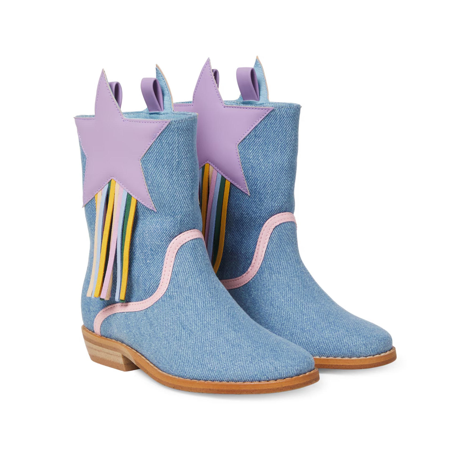 Fringed Denim Cowboy Boots