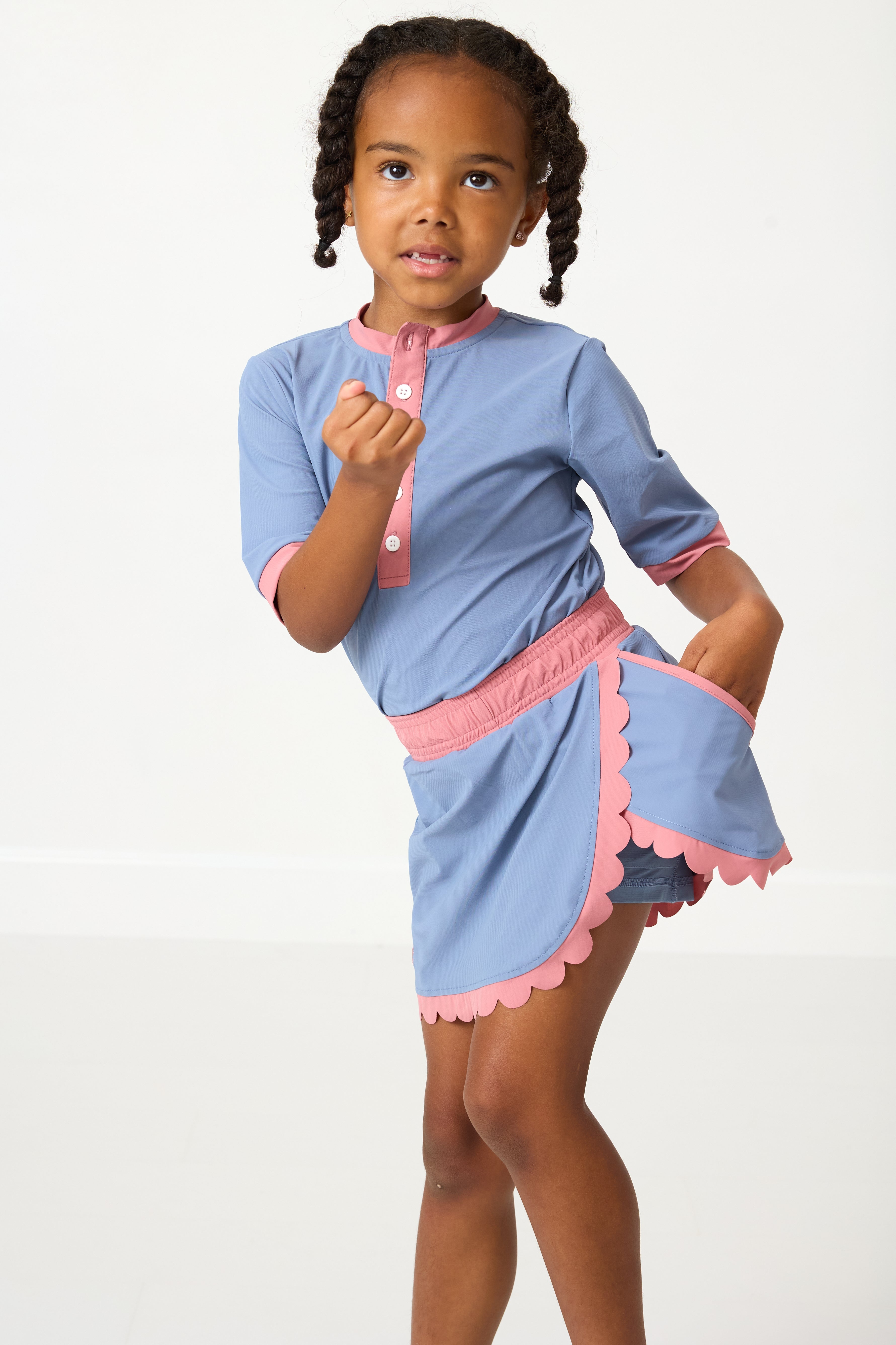 Scalloped Court Skort | Slate/Dusty Pink