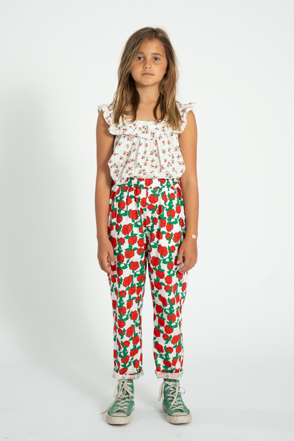 Rose Print Trousers | Ecru/Red