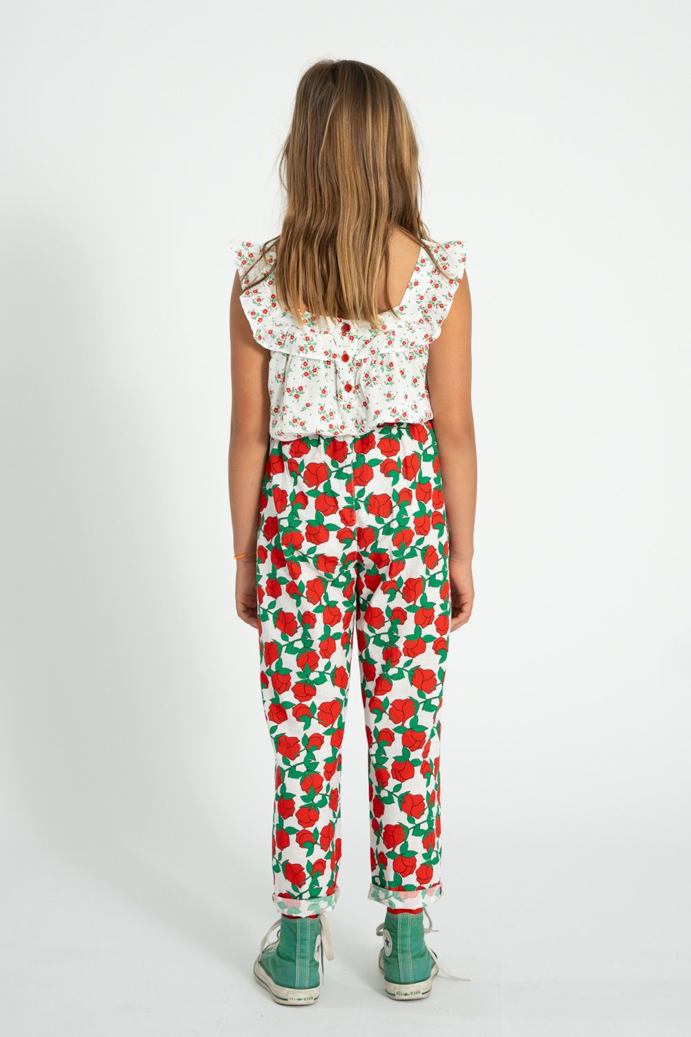 Rose Print Trousers | Ecru/Red
