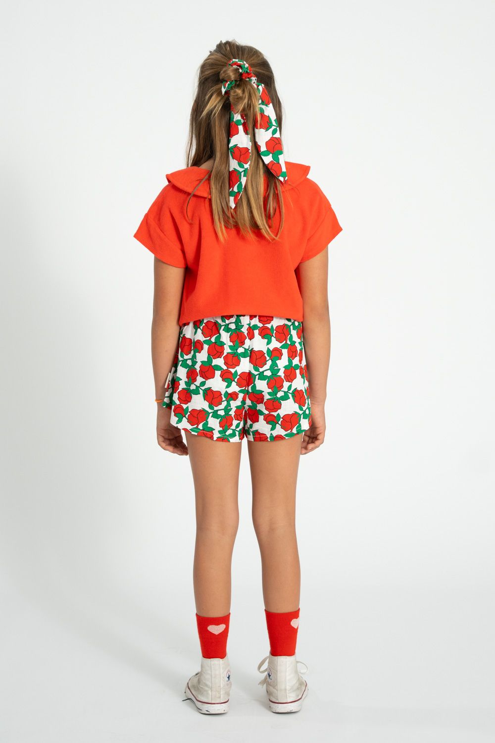 Rose Print Scrunchies | Ecru/Red