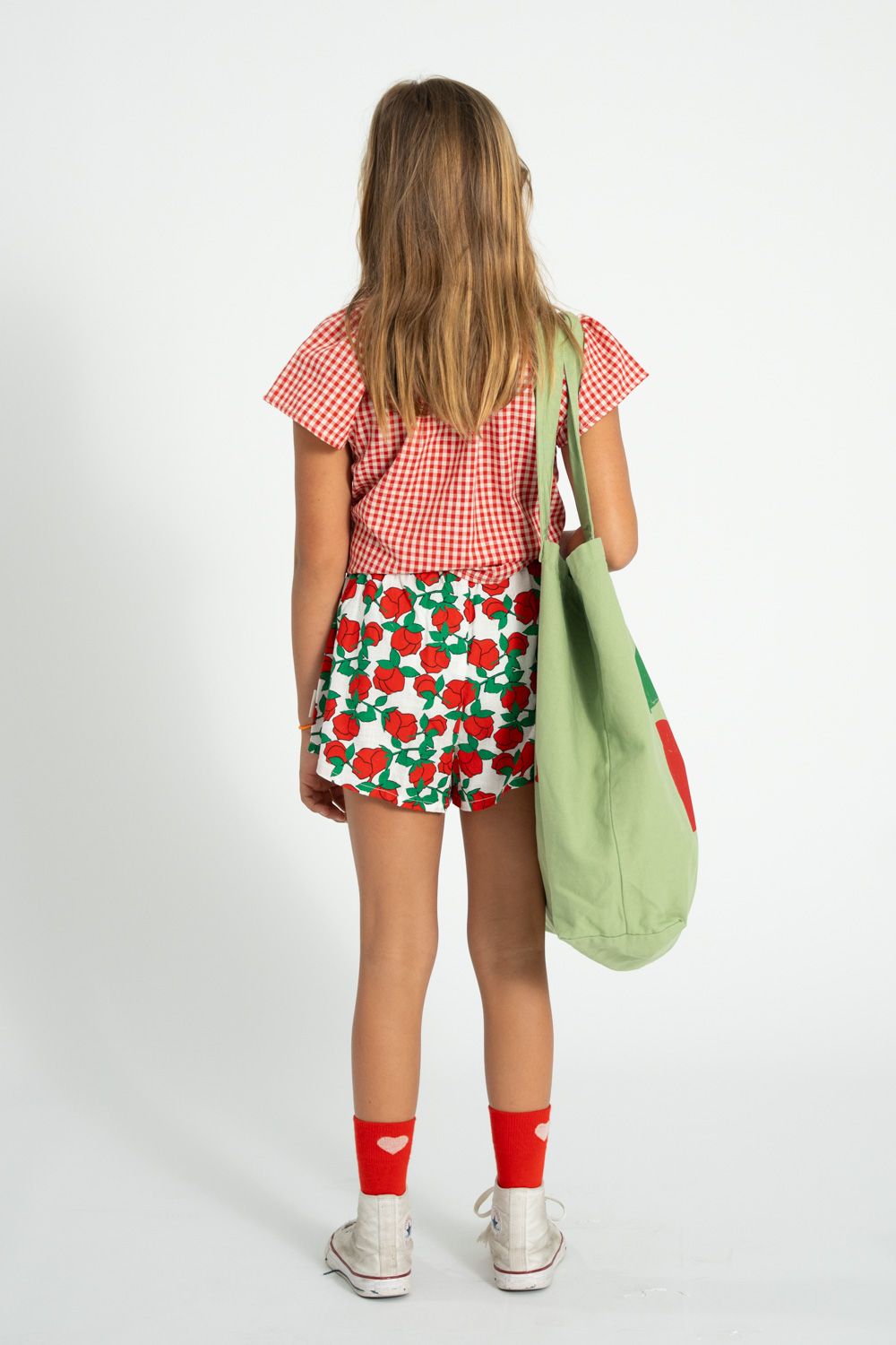 Checkered Butterfly Sleeves Blouse | Red/Ecru