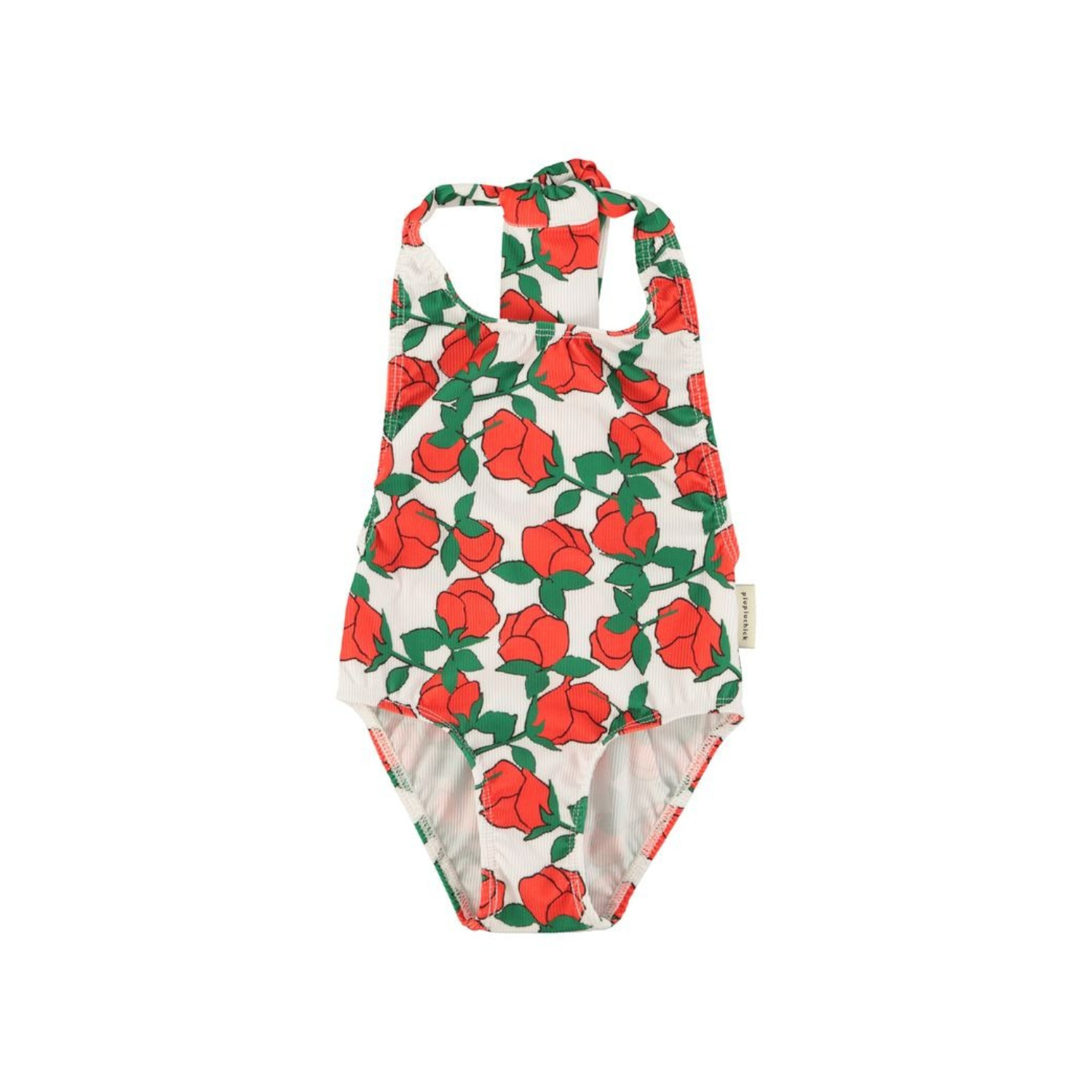 Rose Print Back Bow Swimsuit | Ecru/Red