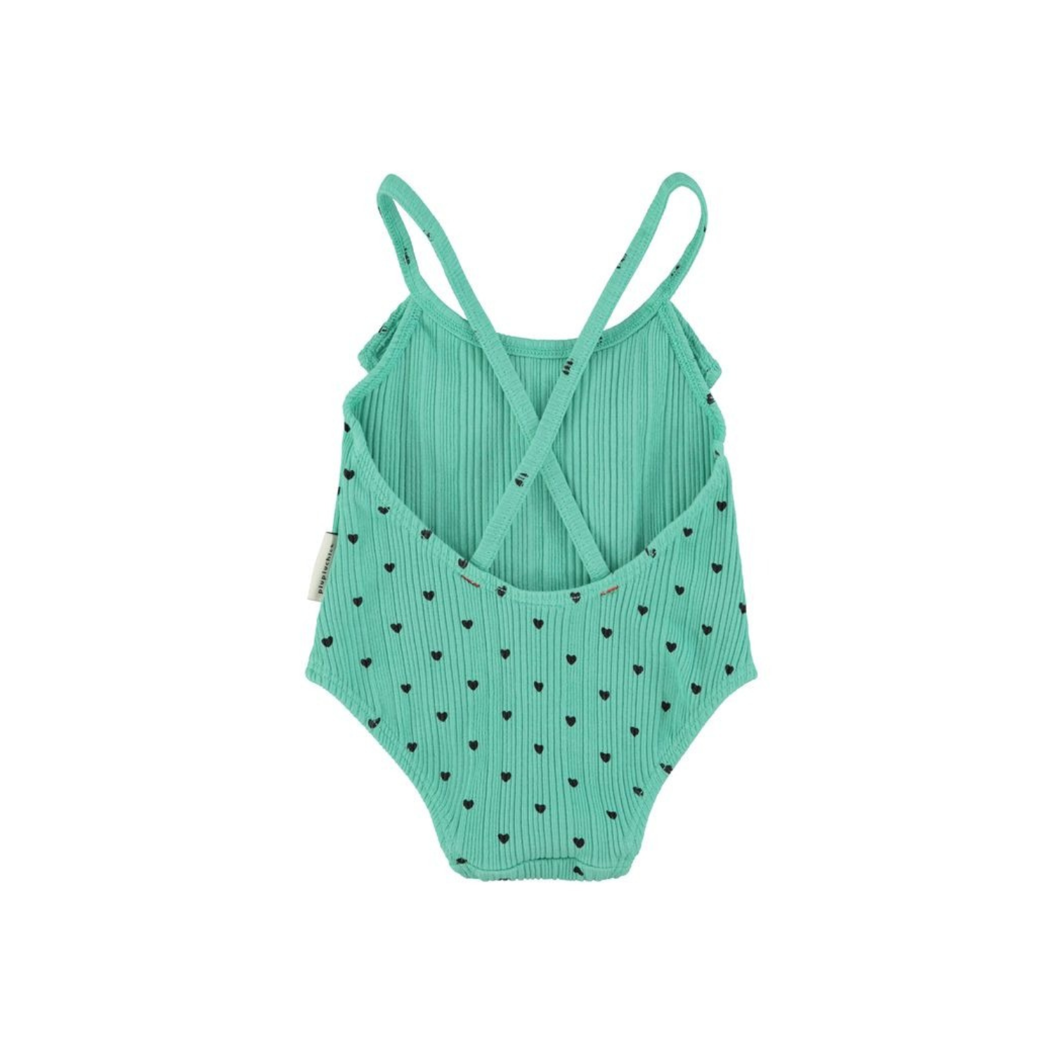 Heart Print Ruffle Swimsuit | Green/Black