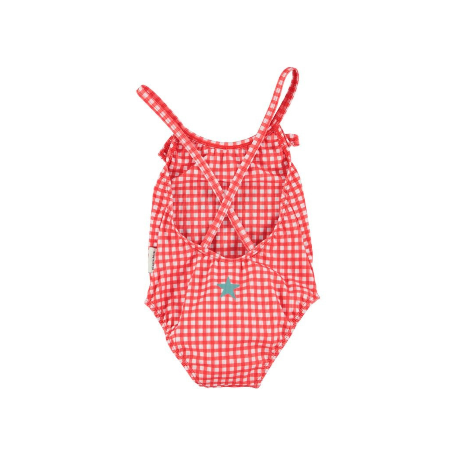 Ma Cherie Print Ruffle Swimsuit | Red Checkered