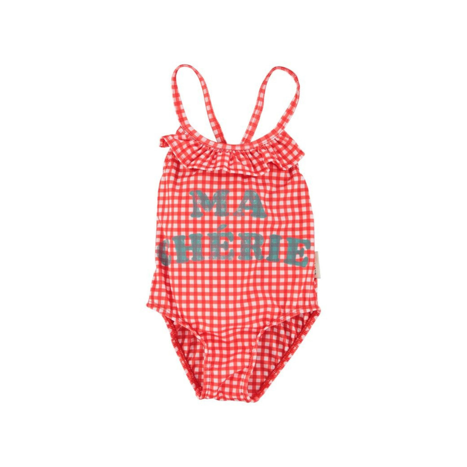 Ma Cherie Print Ruffle Swimsuit | Red Checkered