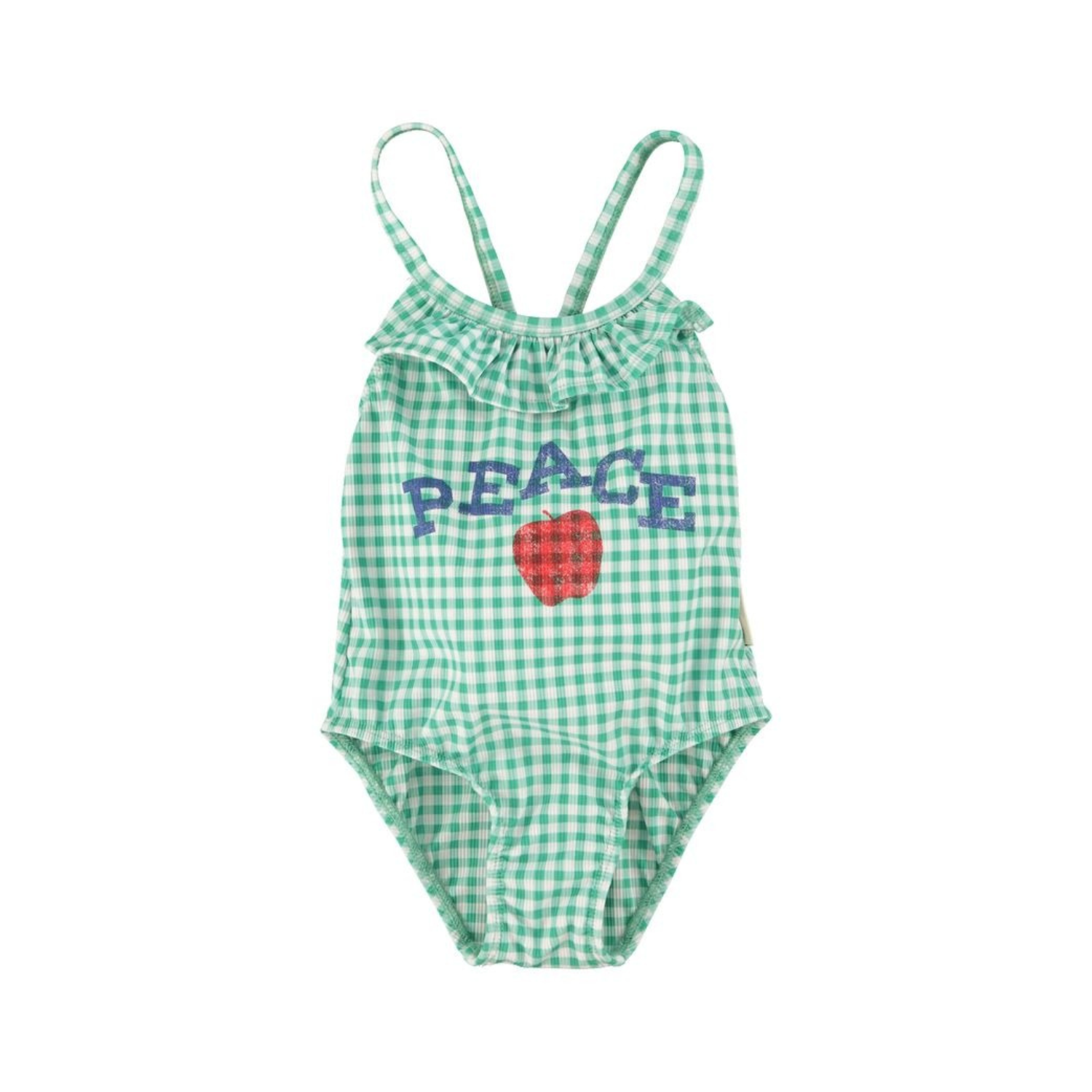 Peace Print Ruffle Swimsuit | Green Checkered