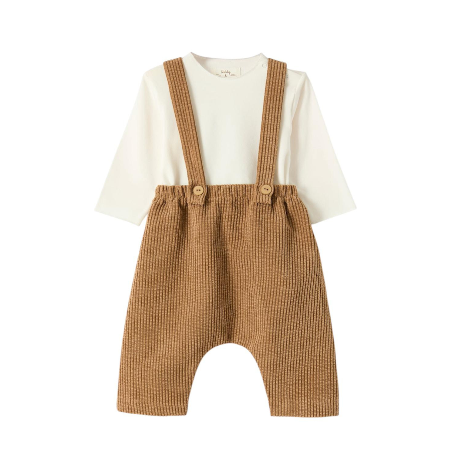 Corduroy Overall & T-Shirt Set | Leather