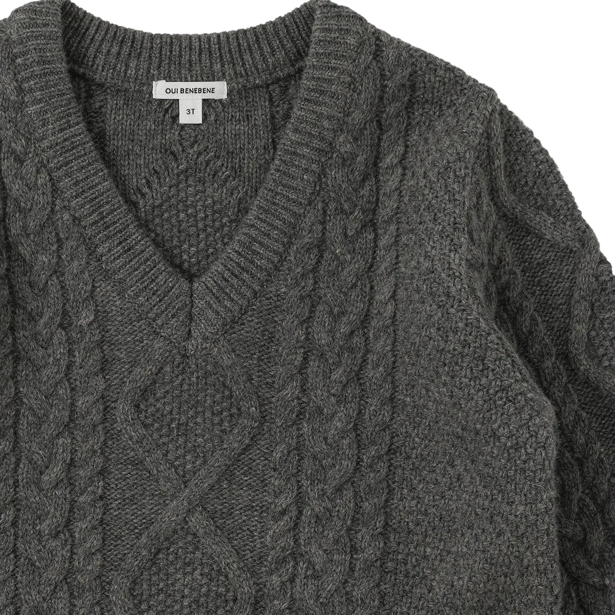 Cable V-neck Pullover | Melange Gray