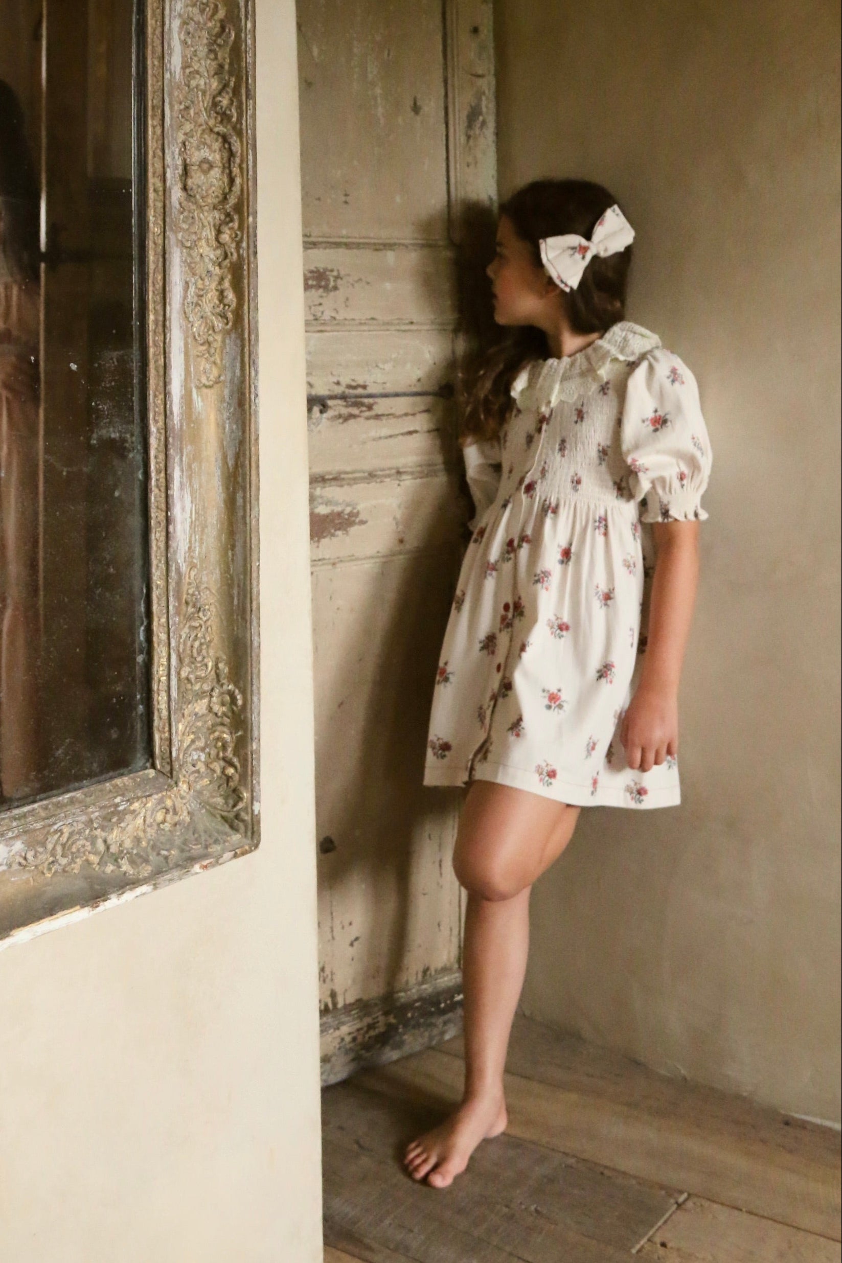 Handsmock Dress with Hair Clip | Garden Flowers