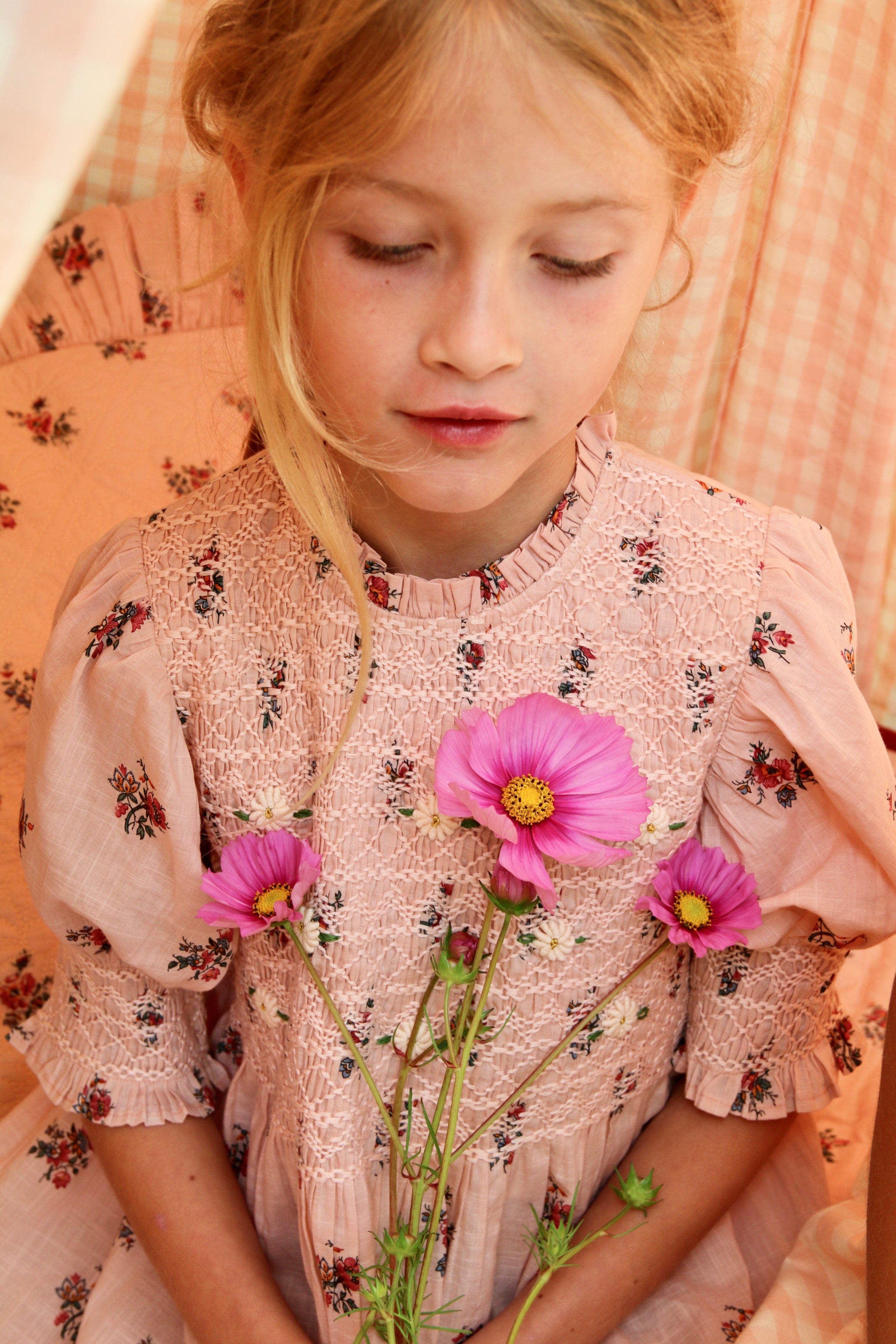 Handsmock Blouse | Pink Garden Flowers