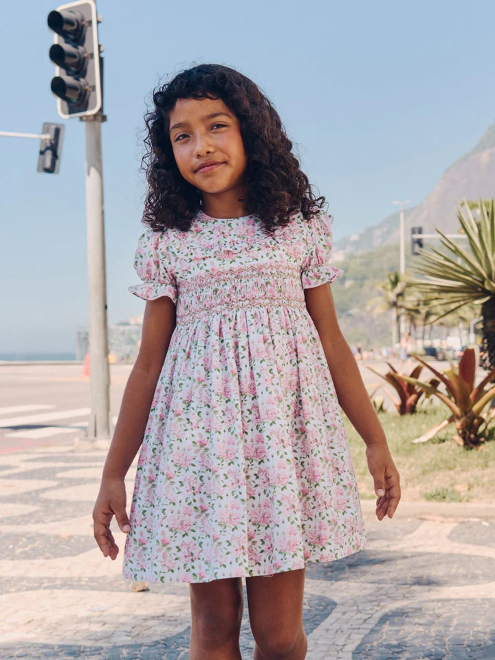 Silvana Girl Hand-Smocked Dress | Ivory Floral