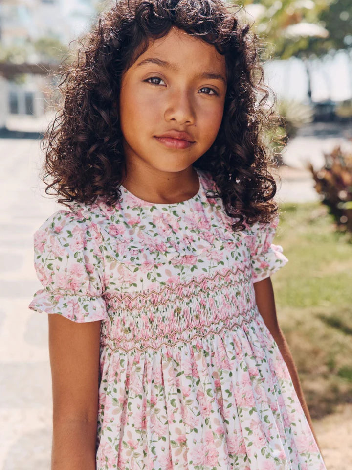 Silvana Girl Hand-Smocked Dress | Ivory Floral