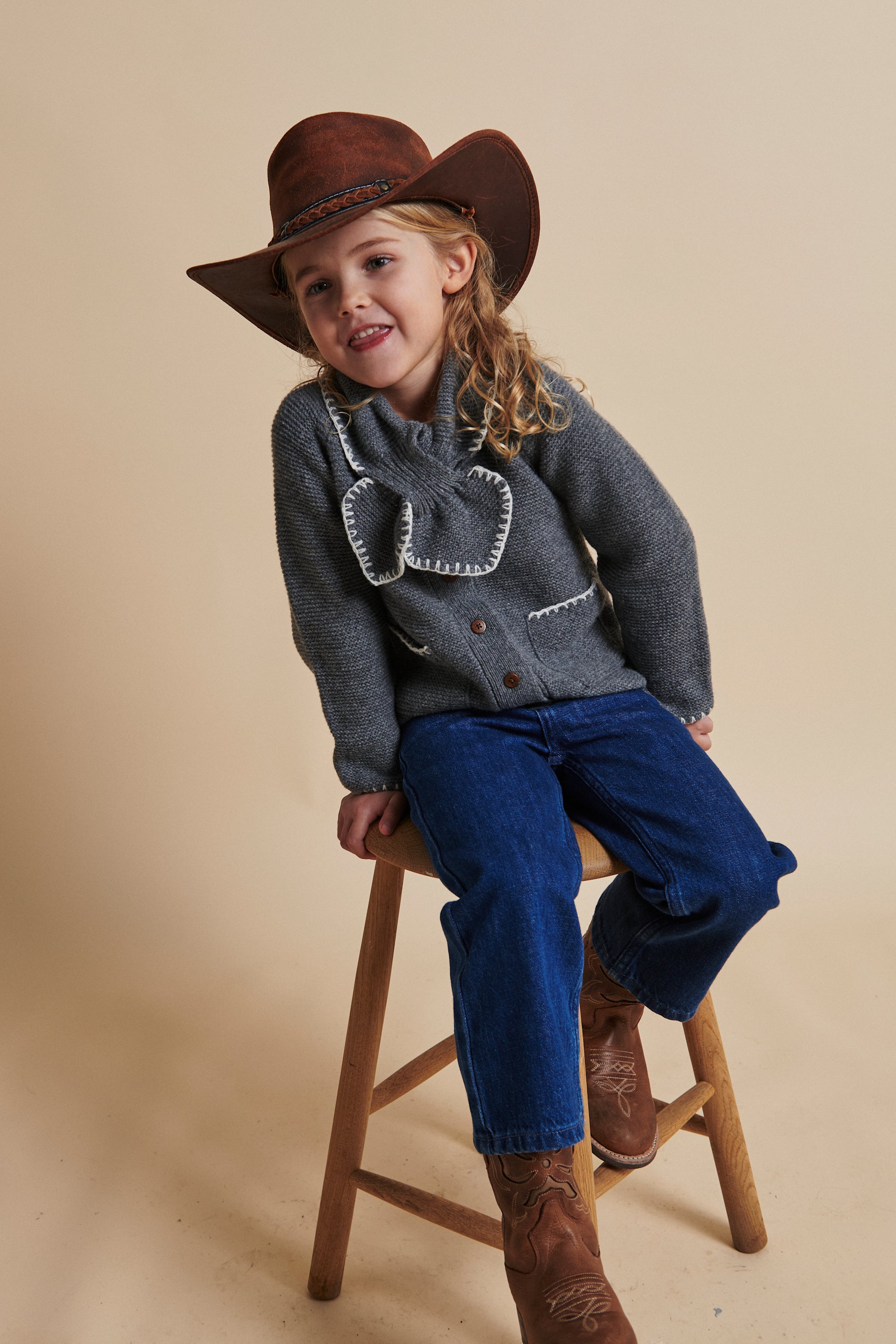 Lambswool Cardigan | Dark Grey/Cream